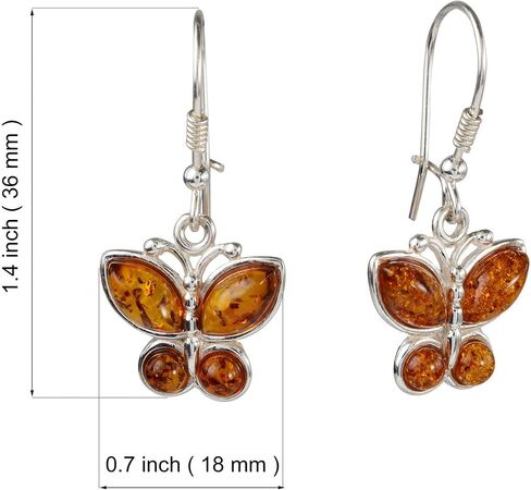 HolidayGiftShops Amber Jewelry for Women - Baltic Honey Amber Earrings, Amber Bracelet, Amber Necklace Butterflies - Sterling Silver Jewelry Collection in Kuwait