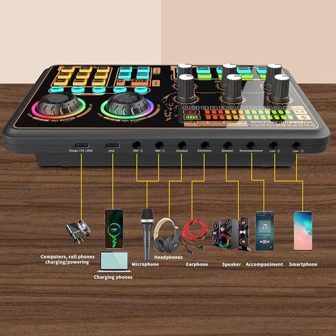 Audio Mixer, Multi Function Digital External Sound Card for Computer Smartphone Singing Recording in Saudi Arabia