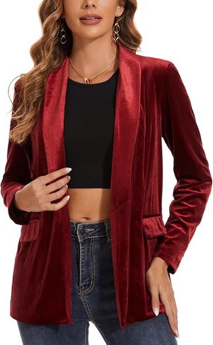MINTLIMIT Women's Velvet Blazer Long Sleeve Jacket Shawl Lapel Open Front Casual Blazers Jackets with Pockets Black in Saudi Arabia
