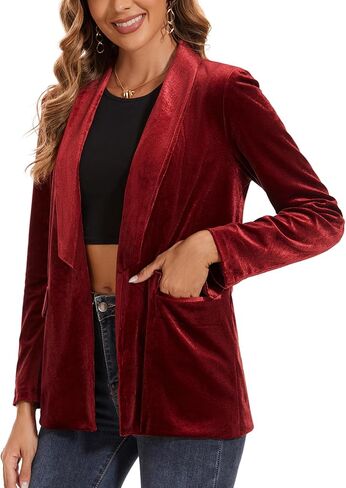 MINTLIMIT Women's Velvet Blazer Long Sleeve Jacket Shawl Lapel Open Front Casual Blazers Jackets with Pockets Black in Saudi Arabia