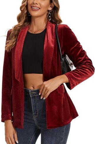 MINTLIMIT Women's Velvet Blazer Long Sleeve Jacket Shawl Lapel Open Front Casual Blazers Jackets with Pockets Black in Saudi Arabia
