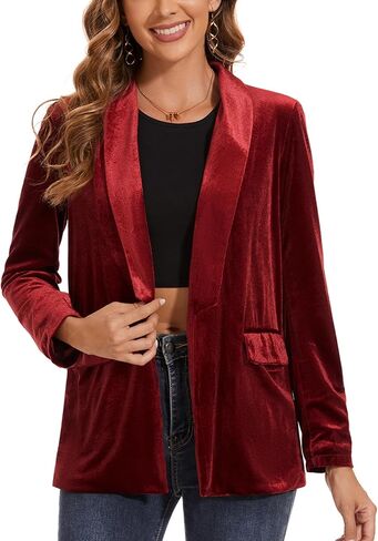 MINTLIMIT Women's Velvet Blazer Long Sleeve Jacket Shawl Lapel Open Front Casual Blazers Jackets with Pockets Black in Saudi Arabia