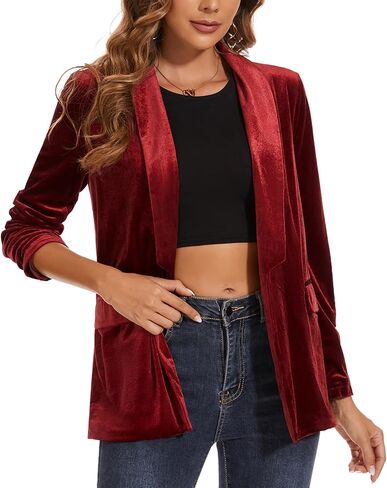 MINTLIMIT Women's Velvet Blazer Long Sleeve Jacket Shawl Lapel Open Front Casual Blazers Jackets with Pockets Black in Saudi Arabia
