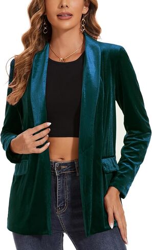 MINTLIMIT Women's Velvet Blazer Long Sleeve Jacket Shawl Lapel Open Front Casual Blazers Jackets with Pockets Black in Saudi Arabia
