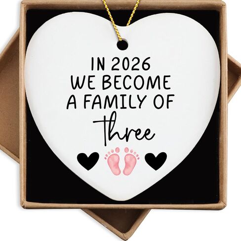 First Time Dad Mom Gifts in 2025 We Become a Family of Three Ornament Keepsake Sign Heart Plaque New Parents Gifts for Couples Baby Announcements Ideas Gender Reveal Gifts Blue in Saudi Arabia