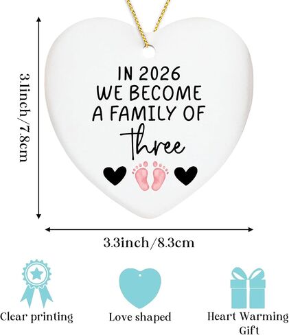 First Time Dad Mom Gifts in 2025 We Become a Family of Three Ornament Keepsake Sign Heart Plaque New Parents Gifts for Couples Baby Announcements Ideas Gender Reveal Gifts Blue in Saudi Arabia