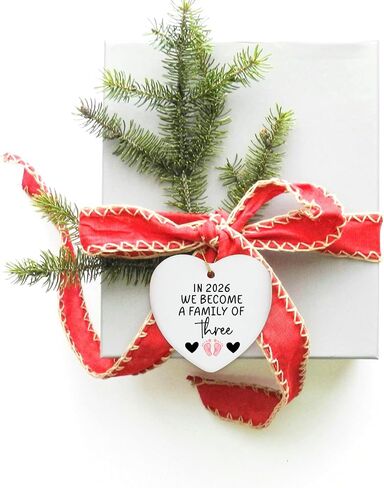 First Time Dad Mom Gifts in 2025 We Become a Family of Three Ornament Keepsake Sign Heart Plaque New Parents Gifts for Couples Baby Announcements Ideas Gender Reveal Gifts Blue in Saudi Arabia