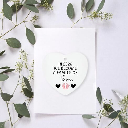 First Time Dad Mom Gifts in 2025 We Become a Family of Three Ornament Keepsake Sign Heart Plaque New Parents Gifts for Couples Baby Announcements Ideas Gender Reveal Gifts Blue in Saudi Arabia