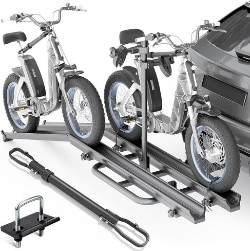 2 EBike Rack with Cross Bar, 200 LBS Capacity Electric Bicycle Racks with Ramp, 5" Fat Tire Carrier, Lockable & Foldable Bike Racks Platform, Fits 2" Standard Hitch for SUVs Cars Trucks Vans in Saudi Arabia