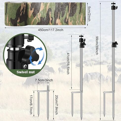 2 Pack Trail Camera Stand Mount Foldable Stainless Steel Game Camera Stand Bracket 360° Adjustable 1/4''-20 (6mm) Screw Connection Trail Stake with Camo Tapes for Deer Cam Accessories in Saudi Arabia
