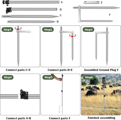 2 Pack Trail Camera Stand Mount Foldable Stainless Steel Game Camera Stand Bracket 360° Adjustable 1/4''-20 (6mm) Screw Connection Trail Stake with Camo Tapes for Deer Cam Accessories in Saudi Arabia