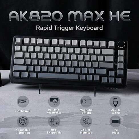 AJAZZ AK820 MAX HE Hall Effect Magnetic Gaming Keyboard, Adjustable Actuation, 8KHz Polling Rate, Wired Rapid Fast Keyboard, Creamy Gasket, RGB Backlight, NKRO for Win/Mac (Gradient Grey) in Saudi Arabia