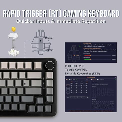 AJAZZ AK820 MAX HE Hall Effect Magnetic Gaming Keyboard, Adjustable Actuation, 8KHz Polling Rate, Wired Rapid Fast Keyboard, Creamy Gasket, RGB Backlight, NKRO for Win/Mac (Gradient Grey) in Saudi Arabia