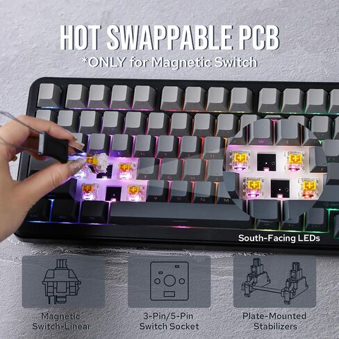 AJAZZ AK820 MAX HE Hall Effect Magnetic Gaming Keyboard, Adjustable Actuation, 8KHz Polling Rate, Wired Rapid Fast Keyboard, Creamy Gasket, RGB Backlight, NKRO for Win/Mac (Gradient Grey) in Saudi Arabia