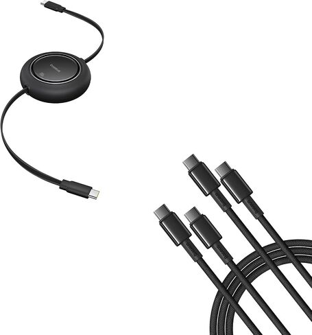BASEUS USB C CABLE ، PD 100W 6.6ft قابل للسحب USB C إلى USB C كبل شحن سريع كابل USB C ، 2 حزمة 3.3 قدم 100W 5A شحن سريع USB C إلى USB C كبل in Saudi Arabia