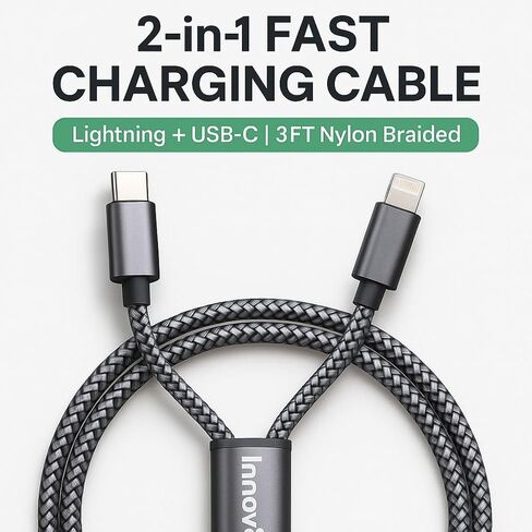 كابل شحن Multihead Multihead 3 في 1 نايلون مضفر متعددة USB سلك الشاحن السريع 3ft (1M) مع Lightning/Micro USB/Type C USB in Saudi Arabia