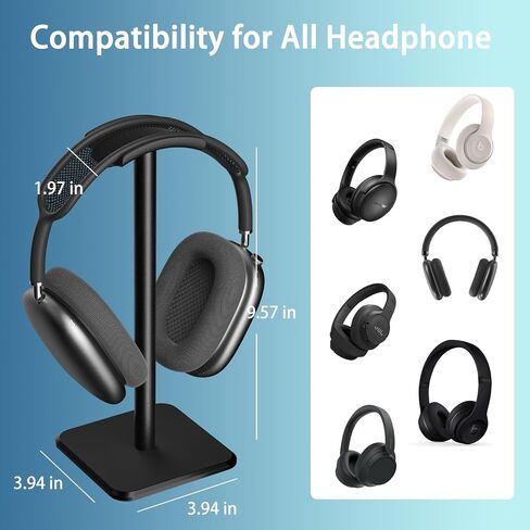 حامل سماعات الرأس - حامل سماعات الرأس مع شماعات الألمنيوم ، حامل سماعة الرأس لـ AirPods Max ، Sony ، Bose ، Beats والمزيد (أسود) in Saudi Arabia