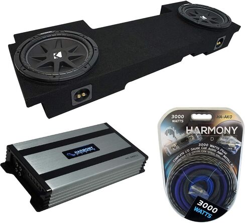 Ammarony Audio متوافق مع 2002-2013 Chevy Silverado HD Crew Truck Kicker Bundle Comp C12 Dual 12 "Sub Box lebromge & Harmony HA-A800.1 AMP in Kuwait