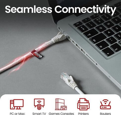 Rhinocables Cat 6 Cable Gigabit Ethernet عالية السرعة - الرصاص شبكة التصحيح للشبكة LAN | utpless UTP مع سترة LSZH | موصل RJ45 - الإنترنت ، جهاز التوجيه ، المودم ، التلفزيون الذكي ، الكمبيوتر الشخصي والمزيد (6 أقدام ، أسود) in Kuwait