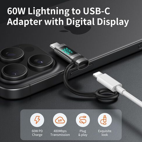 mcdodo 36W USB-C to Ligtning Adapter with Digital Display, Type-C Female to Lightning Male Adapter Support PD Fast Charging&Data Transfer, Fit for iPhone 14/13/12/11/XS/XR/SE,iPad,AirPods,iPod Touch in Saudi Arabia