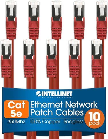 Intellinet Ethernet Network Patch Cable Multi-Pack - 100% Copper, 350 MHz, Snag-Free Boots & Gold-Plated Contacts - Cat5e Up to 1 Gbps for Reliable Networking (10 Cables, White, 1 ft) in Saudi Arabia
