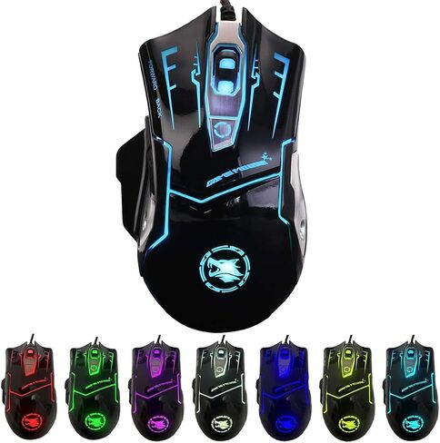 RGB Light up Wired Gaming Mouse for Computer - Durable USB Led Laptop Mice w/ 7 Color Backlit, 4 Adjust DPI Up to 3200 for Gaming, Silent & Stable PC Corded Mouse for Mac MacBook Windows Linux PS4 in Kuwait