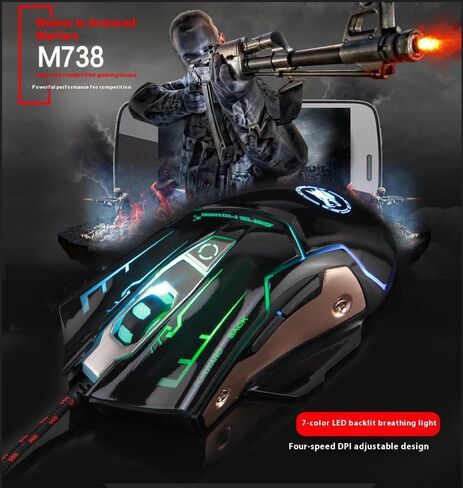 RGB Light up Wired Gaming Mouse for Computer - Durable USB Led Laptop Mice w/ 7 Color Backlit, 4 Adjust DPI Up to 3200 for Gaming, Silent & Stable PC Corded Mouse for Mac MacBook Windows Linux PS4 in Kuwait