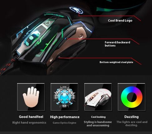 RGB Light up Wired Gaming Mouse for Computer - Durable USB Led Laptop Mice w/ 7 Color Backlit, 4 Adjust DPI Up to 3200 for Gaming, Silent & Stable PC Corded Mouse for Mac MacBook Windows Linux PS4 in Kuwait