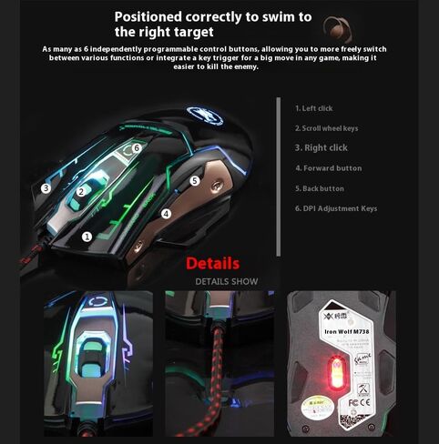 RGB Light up Wired Gaming Mouse for Computer - Durable USB Led Laptop Mice w/ 7 Color Backlit, 4 Adjust DPI Up to 3200 for Gaming, Silent & Stable PC Corded Mouse for Mac MacBook Windows Linux PS4 in Kuwait