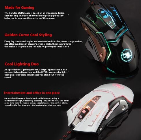 RGB Light up Wired Gaming Mouse for Computer - Durable USB Led Laptop Mice w/ 7 Color Backlit, 4 Adjust DPI Up to 3200 for Gaming, Silent & Stable PC Corded Mouse for Mac MacBook Windows Linux PS4 in Kuwait