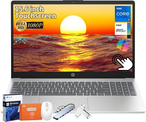 HP 15.6 "جهاز كمبيوتر محمول من الشاشة التي تعمل باللمس 2025 جديد ، 15.6 بوصة مضادة لـ GLARE FHD ، Intel I7-1355U (حتى 5.0 جيجا هرتز) ، Intel Iris XE GPU ، 64GB RAM ، 2TB SSD ، Fast Charge ، HD Audio & Cameras ، Window ، Windows 11 in Kuwait