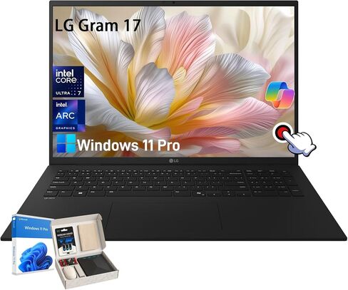 LG 2025 GRAM 17 Touch Screcene Laptop - 17 "WQXGA Touch Display ، Intel Ultra 7 Series 2 ، Intel Arc Graphics ، WiFi 7 ، Copilot+PC ، Win 11 Pro ، Computer خفيف الوزن (32 جيجابايت ذاكرة الوصول العشوائي in Kuwait