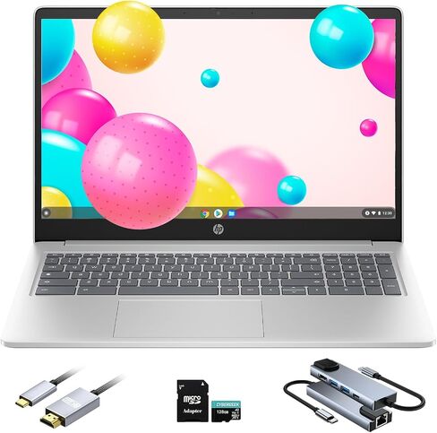 HP Chromebook 15.6 "كمبيوتر محمول خفيف الوزن ، معالج Intel 4-Core N200 (Beats N6000) ، 8GB LPDDR5 RAM ، 64GB EMMC Storage + 128GB MicroSD CARD in Saudi Arabia