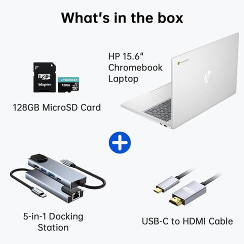 HP Chromebook 15.6 "كمبيوتر محمول خفيف الوزن ، معالج Intel 4-Core N200 (Beats N6000) ، 8GB LPDDR5 RAM ، 64GB EMMC Storage + 128GB MicroSD CARD in Saudi Arabia