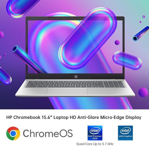 HP Chromebook 15.6 "كمبيوتر محمول خفيف الوزن ، معالج Intel 4-Core N200 (Beats N6000) ، 8GB LPDDR5 RAM ، 64GB EMMC Storage + 128GB MicroSD CARD in Saudi Arabia