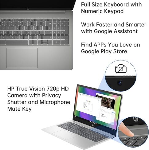 HP Chromebook 15.6 "كمبيوتر محمول خفيف الوزن ، معالج Intel 4-Core N200 (Beats N6000) ، 8GB LPDDR5 RAM ، 64GB EMMC Storage + 128GB MicroSD CARD in Saudi Arabia