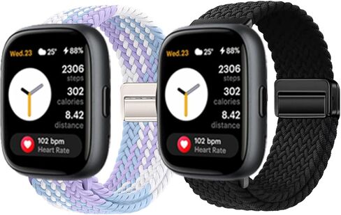 Compatible for BIGGERFIVE Brave 2 Smart Watch Bands, 2-Pack Stretch Nylon Smartwatch Breathable Elastic Wristband Adjustable Straps for BW01 Brave / BW02 Brave 2 in Saudi Arabia