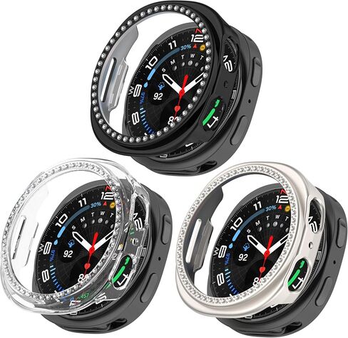 علبة Fitturn Bling متوافقة مع Samsung Galaxy Watch 8 40mm 44mm Case Glitter Diamond Diamond Cover Cover Pc Plated Prated Framper (Black*3 ، 44mm) in Kuwait