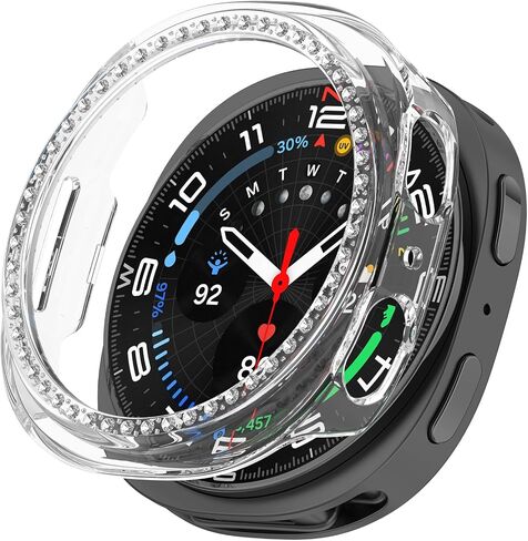 علبة Fitturn Bling متوافقة مع Samsung Galaxy Watch 8 40mm 44mm Case Glitter Diamond Diamond Cover Cover Pc Plated Prated Framper (Black*3 ، 44mm) in Kuwait