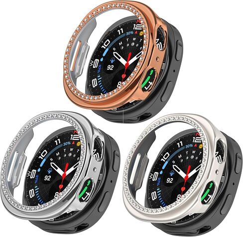 علبة Fitturn Bling متوافقة مع Samsung Galaxy Watch 8 40mm 44mm Case Glitter Diamond Diamond Cover Cover Pc Plated Prated Framper (Black*3 ، 44mm) in Kuwait