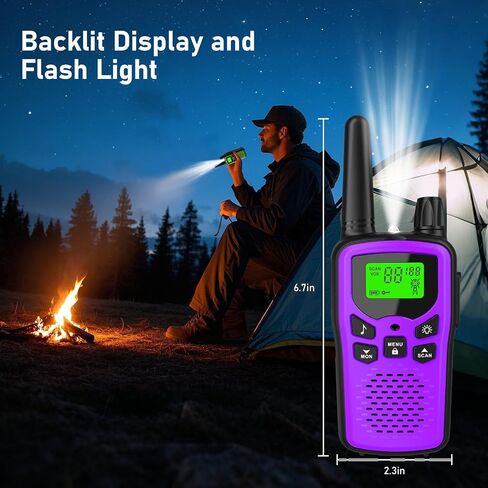 Talkies Walkie للبالغين على المدى الطويل ، الكارتال معاد الشحن مع 22 قناة FRS ، وأجهزة الراديو ثنائية الاتجاه مع مصباح LED للتخييم في المشي لمسافات طويلة (الأرجواني) in Saudi Arabia
