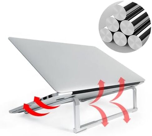 جهاز كمبيوتر محمول قابل للطي محمول حامل كمبيوتر الألمنيوم للكمبيوتر المحمول لـ MacBook Pro/Air ، Dell ، HP ، Lenovo ، 10 '-16' '(Silver) in Saudi Arabia