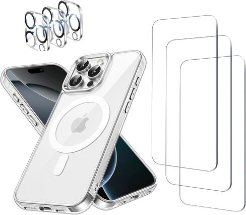 3 حزمة شاشة شاشة زجاجية مقسّمة لـ iPhone 12 Pro Max [6.7 Incs] + Clear Case [متوافق مع Magsafe] شحن لاسلكي مغناطيسي + 3 حزمة عدسة الكاميرا ، [7in1 Care Kit] in Saudi Arabia
