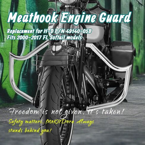 MoKitDora Softail Meathook Engine Guard Highway Crash Bar 1.25 سم سمين لـ Harley 2000-2017 FL Heritage Classic Deluxe Fat Boy Models، أسود in Kuwait