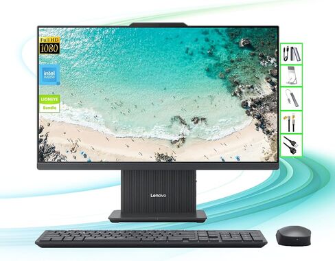 Lenovo AI-IdeaCentre AIO Desktop | 24 "FHD All-in-One Computer | 32GB DDR5 RAM | 1TB SSD & 128GB SSD | Intel Processor U300 | WebCAM | Wi-Fi | RJ-45 | Copilot Ready | Windows 11 | Le Bundle in Kuwait