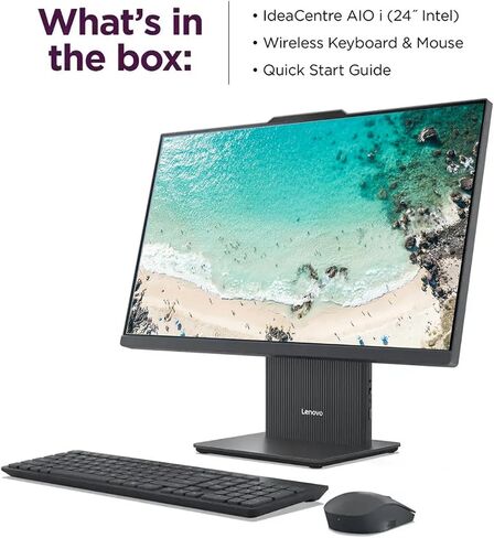 Lenovo AI-IdeaCentre AIO Desktop | 24 "FHD All-in-One Computer | 32GB DDR5 RAM | 1TB SSD & 128GB SSD | Intel Processor U300 | WebCAM | Wi-Fi | RJ-45 | Copilot Ready | Windows 11 | Le Bundle in Kuwait