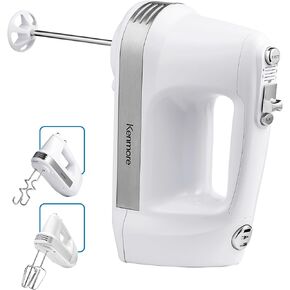 Kenmore 5-Speed Hand Mixer/Beater/Blender, White, 250W Motor, Interchangeable Beaters, Dough Hooks, Liquid Blending Rod, Automatic Cord Retract, Burst Control, Clip-On Accessory Storage Case in Saudi Arabia