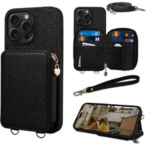 Case for iPhone 16 Pro 6.3'' Case Wallet, Crossbody Zipper Purse with RFID Blocking Card Slots Kickstand, Detachable Lanyard & Handstrap Flip Leather iPhone Cover for iPhone 16 Pro, Blue in Saudi Arabia
