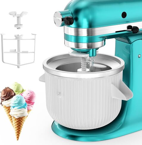 Ice Cream Attachment for KitchenAid Mixer, Ice Cream Bowl Compatible with 4.5Qt and 6QT Or Larger Stand Mixers KitchenAid Attachment, Frozen Yogurt & Sorbet Gelato Maker Attachment, 2 Qt White in Saudi Arabia