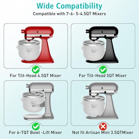 Ice Cream Attachment for KitchenAid Mixer, Ice Cream Bowl Compatible with 4.5Qt and 6QT Or Larger Stand Mixers KitchenAid Attachment, Frozen Yogurt & Sorbet Gelato Maker Attachment, 2 Qt White in Saudi Arabia